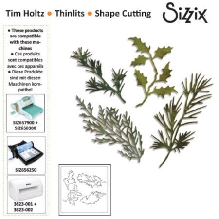 Sizzix Stamping and embossing stencil, Sizzix thinlits, Set of 4 branches with leaves