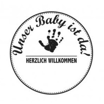 Holzstempel, texto em alemão, tópico: Bebê