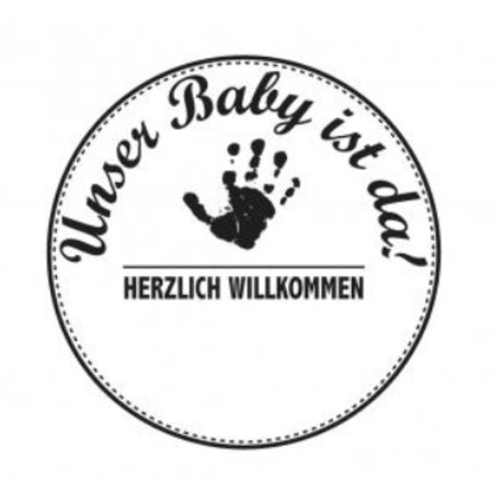 Stempel / Stamp: Holz / Wood Holzstempel, German text, topic: Baby