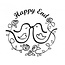 Stempel / Stamp: Holz / Wood Wooden stamp, text, "Happy End!"