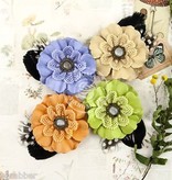 Prima Marketing und Petaloo verschiedene Blumen von Prima Flower, 4 Stück mit nostalgische Brads