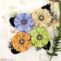 various flowers from Prima Flower, 4 pieces with nostalgic Brads