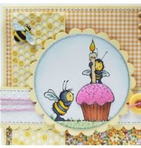 Wild Rose Studio`s Rubber zegel, bijen, een kaars en een muffin / cupcake