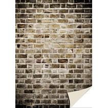 5 fogli cartoncini con sguardo di pietra, muro di mattoni, vecchio