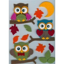 Filz 3D Sticker, owl on, branch and leaves and moon