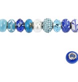 Schmuck Gestalten / Jewellery art Glazen kralen Harmony, D: 13-15 mm, blauwe tinten, gerangschikt 10