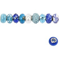 Perles de verre Harmony, D: 13-15 mm, tons bleus, classé 10