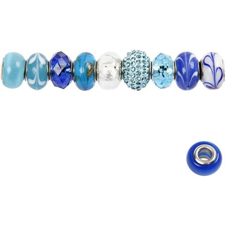 Schmuck Gestalten / Jewellery art Glasperler Harmony, D: 13-15 mm, blå toner, rangeret 10