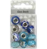Schmuck Gestalten / Jewellery art Perles de verre Harmony, D: 13-15 mm, tons bleus, classé 10