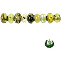 Perles de verre Harmony, D: 13-15 mm, verts, classé 10