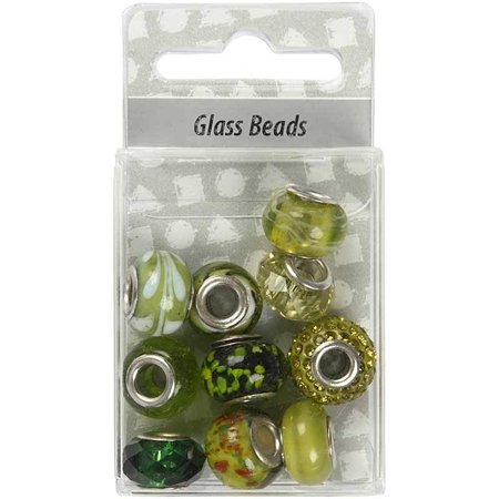 Schmuck Gestalten / Jewellery art Perles de verre Harmony, D: 13-15 mm, verts, classé 10