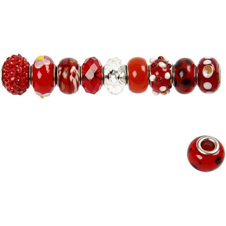 Schmuck Gestalten / Jewellery art Perles de verre harmonie, D: 13-15 mm, rouges, triés 10
