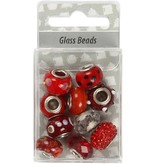Schmuck Gestalten / Jewellery art Glaskralen harmonie, D: 13-15 mm, rood, gesorteerd 10