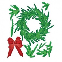 Stampen en Embossing stencil, kerstkrans