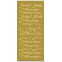 Mærkat, Glædelig jul, store, guld-guld, format 10x23cm