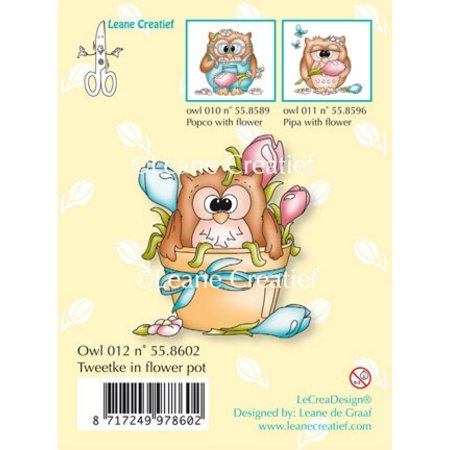 Leane Creatief - Lea'bilities Transparent stamps, little owl Tweetke in flower pot