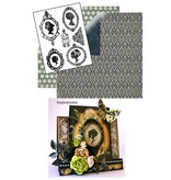 Designer Papier Scrapbooking: 30,5 x 30,5 cm Papier Set: Clear stamps, silhouette + 2 ark Designer papir + 2 baserte kort!