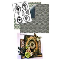 Set: timbri trasparenti, carte silhouette + 2 fogli Designer Paper + 2 basati!