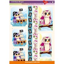 3D Die cut sheets, designs and borders in combination, owls