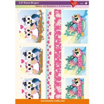 3D Die cut sheets, designs and borders in combination, owls
