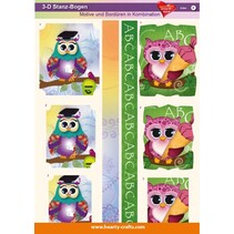 3D Die cut sheets, designs and borders in combination, owls