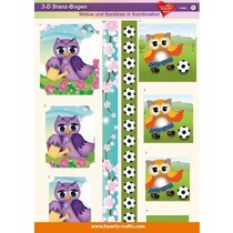 3D Die cut sheets, designs and borders in combination, owls