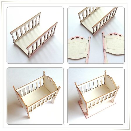 Embellishments / Verzierungen corte por láser aglomerado: cuna 3D / cama con accesorios de bebé