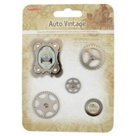 Embellishments / Verzierungen Metal Charms Set Car Vintage, 5 delen