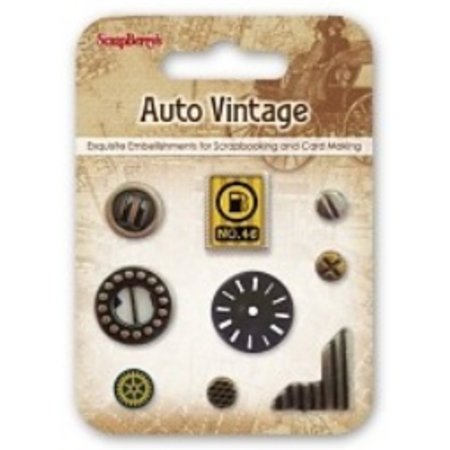 Embellishments / Verzierungen Metal Charms Set Car Vintage, 9 dele