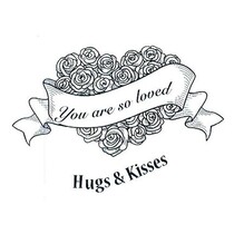 Rubber stamp, roses heart with Label and Text