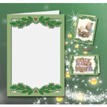 5 double cards A6, Passepartout - Christmas card, embossed, green