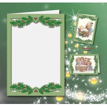 5 doble kort A6, Passepartout - julekort, preget, grønn