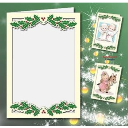 KARTEN und Zubehör / Cards 5 Doppelkarten A6, Passepartout - Weihnachtskarten, geprägt, creme