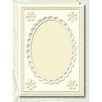 5 Passepartout cards with oval neckline and lace edging, chamois (creme)