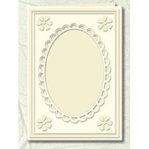 5 Passepartout kort med oval hals og blondekanter, pusseskinn (creme)