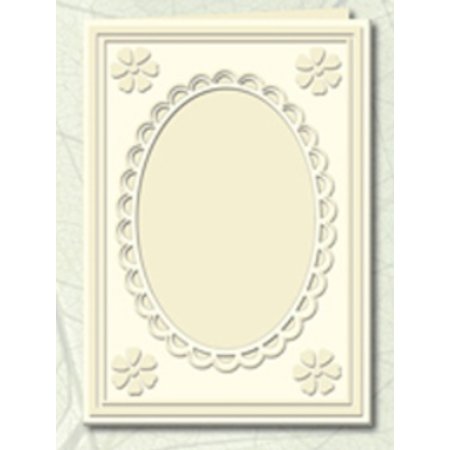 KARTEN und Zubehör / Cards 5 Passepartoutkarten mit ovalem Ausschnitt und Spitzenrand, chamois (creme)