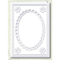 5 cartões Passepartout com decote oval e guarnição do laço, branco