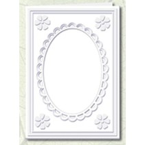 5 Passepartout kort med oval hals og blondekant, hvit