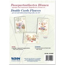 5 Passepartout cards flowers, embossed and pre-cut cards Double, cream