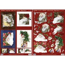 Kerstkaarten Set: 3D Die losse vellen, Santas, met inbegrip van 4 dubbele kaarten