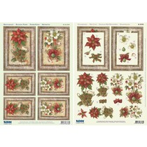Kerstkaarten Set: 3D Die losse vellen, poinsettia, met inbegrip van 4 dubbele kaarten