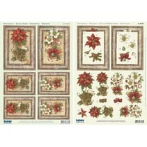 Christmas Cards Set: 3D Die cut sheets, poinsettia, including 4 double cards