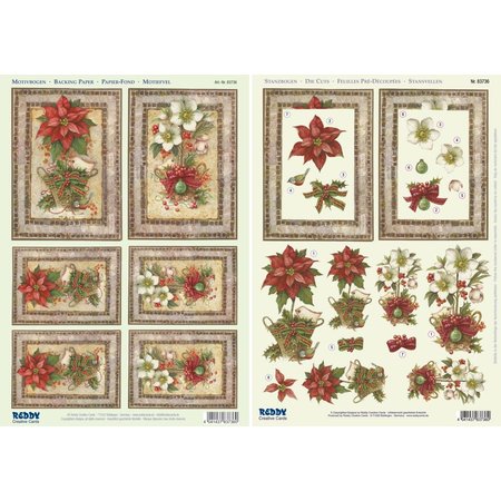 BASTELSETS / CRAFT KITS: Christmas Cards Set: 3D Die cut sheets, poinsettia, including 4 double cards