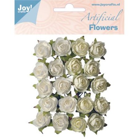 Embellishments / Verzierungen Kunststoff Blüten: Rosen weiß/creme