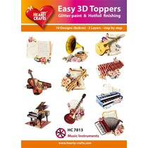 3D ponsen motieven Bastelset: "Muziekinstrumenten", 1 set = 10 verschillende 3D motieven!
