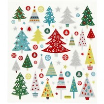Self-adhesive foil stickers with great motives "Christmas trees" and glitter effect