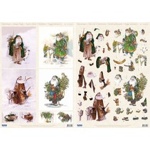 3D Die cut sheets + background bow, Santas with animals