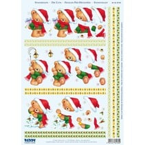 3D Die cut sheets "Christmas", 3 different bears motifs for designing 3 cards