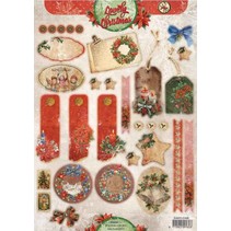 A4-vellen, VintageLine kerst labels / Aanhangwagens Studio Light
