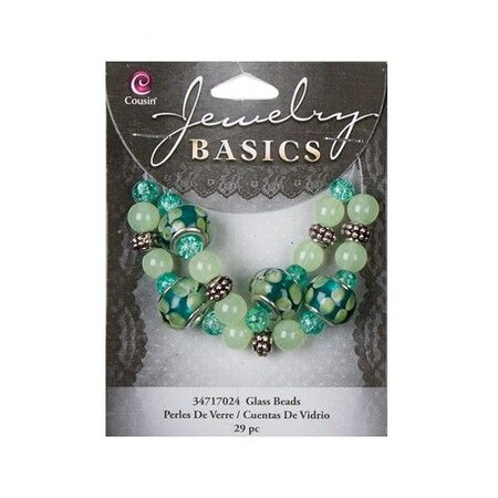 Schmuck Gestalten / Jewellery art Glass Mixed Bead Strand - Teal/Green (29pcs)